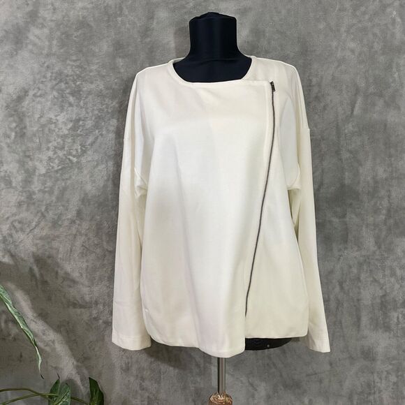 Eileen Fisher asymmetrical zip jacket blazer women’s size M cream career pockets - Picture 2 of 13